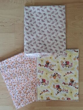 Set Of 3 Vintage Receiving Blanket Fabric Floral Little Girl Approx 40" x 34"